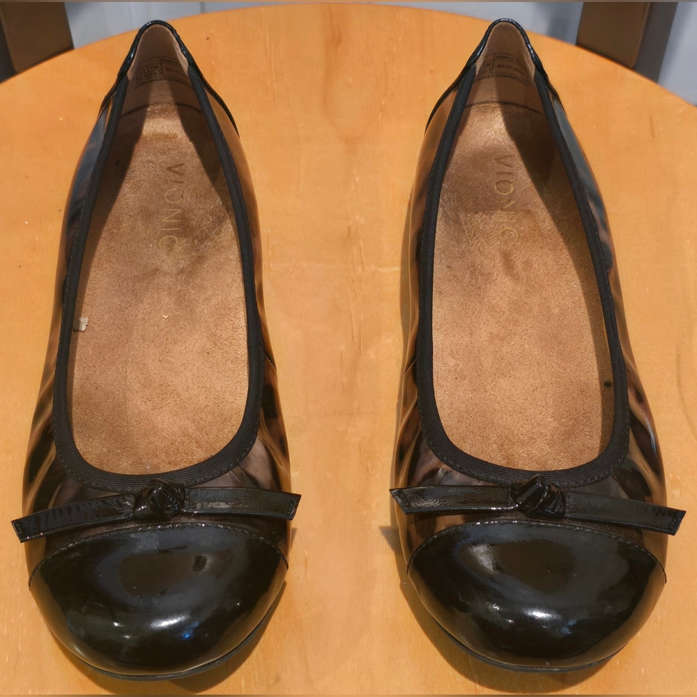 Women's black & brown leopard Vionic Amorie Skimmers Ballet Flats Size 6.5